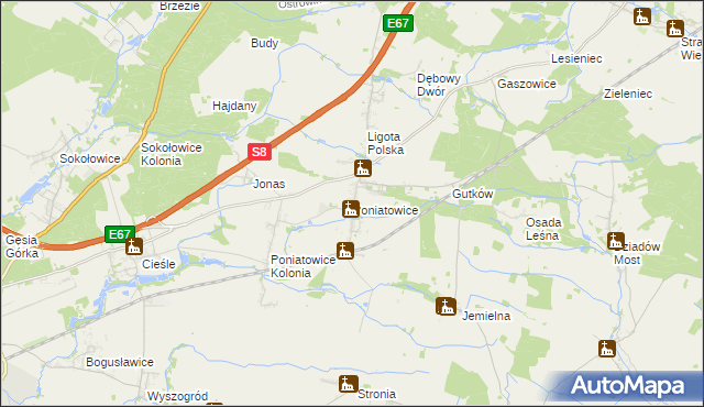 mapa Poniatowice, Poniatowice na mapie Targeo