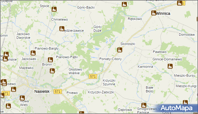 mapa Poniaty-Cibory, Poniaty-Cibory na mapie Targeo