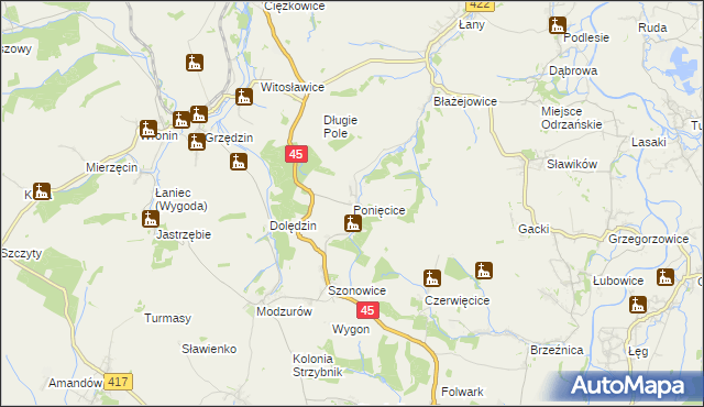 mapa Ponięcice, Ponięcice na mapie Targeo