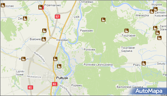 mapa Ponikiew gmina Pułtusk, Ponikiew gmina Pułtusk na mapie Targeo