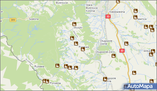 mapa Ponikwa gmina Bystrzyca Kłodzka, Ponikwa gmina Bystrzyca Kłodzka na mapie Targeo