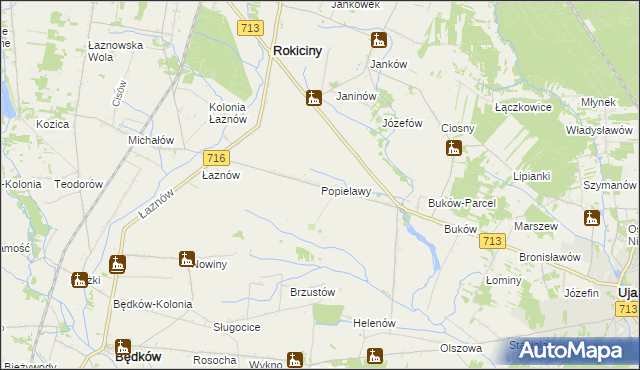 mapa Popielawy gmina Rokiciny, Popielawy gmina Rokiciny na mapie Targeo