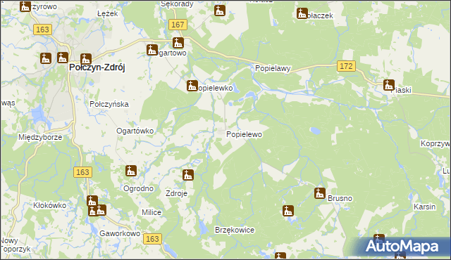 mapa Popielewo gmina Połczyn-Zdrój, Popielewo gmina Połczyn-Zdrój na mapie Targeo