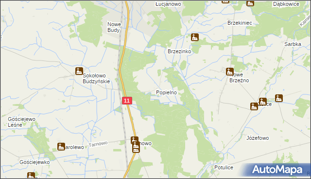 mapa Popielno gmina Budzyń, Popielno gmina Budzyń na mapie Targeo