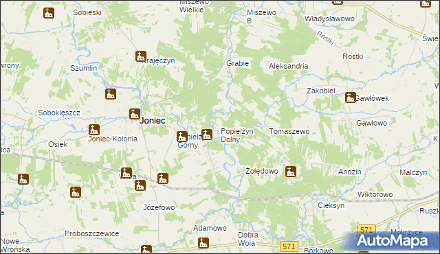 mapa Popielżyn Dolny, Popielżyn Dolny na mapie Targeo