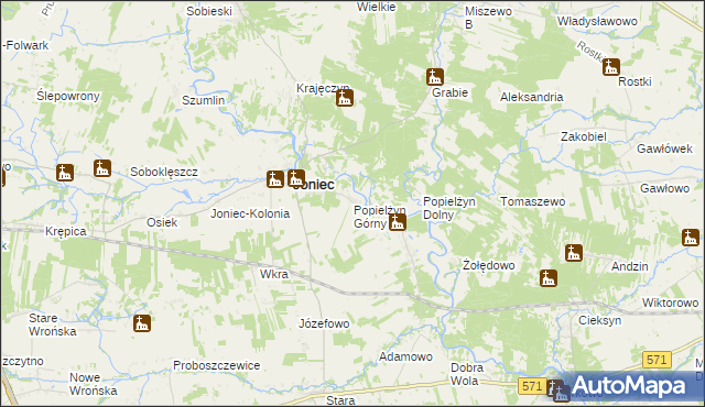 mapa Popielżyn Górny, Popielżyn Górny na mapie Targeo