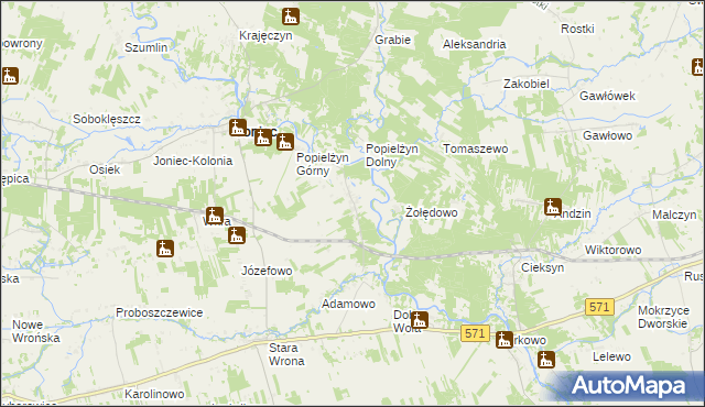 mapa Popielżyn-Zawady, Popielżyn-Zawady na mapie Targeo