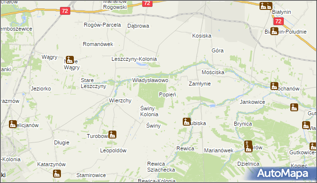 mapa Popień gmina Jeżów, Popień gmina Jeżów na mapie Targeo
