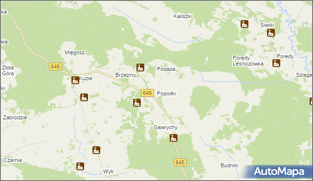 mapa Popiołki gmina Zbójna, Popiołki gmina Zbójna na mapie Targeo