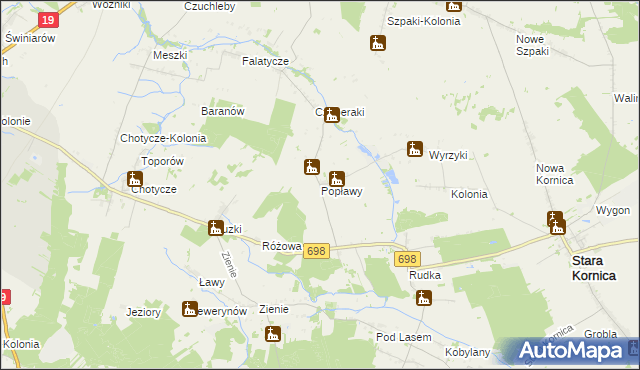 mapa Popławy gmina Stara Kornica, Popławy gmina Stara Kornica na mapie Targeo