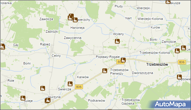 mapa Popławy-Rogale, Popławy-Rogale na mapie Targeo