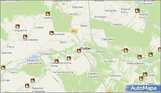 mapa Popów powiat kłobucki, Popów powiat kłobucki na mapie Targeo