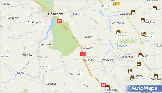 mapa Popówek gmina Gołuchów, Popówek gmina Gołuchów na mapie Targeo