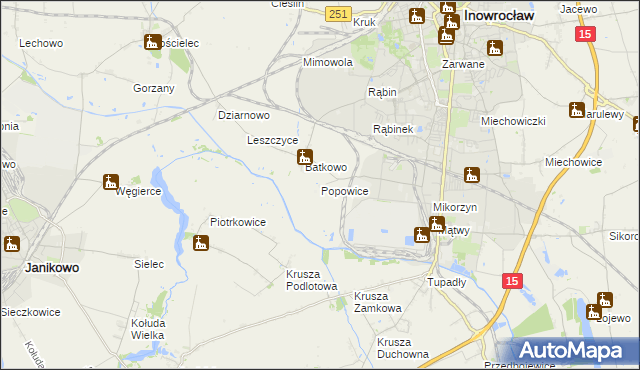 mapa Popowice gmina Inowrocław, Popowice gmina Inowrocław na mapie Targeo