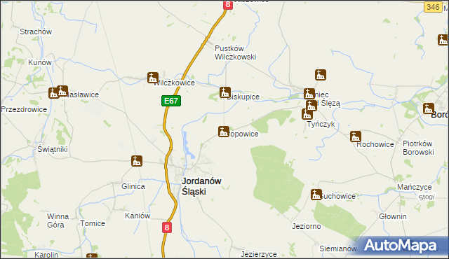 mapa Popowice gmina Jordanów Śląski, Popowice gmina Jordanów Śląski na mapie Targeo