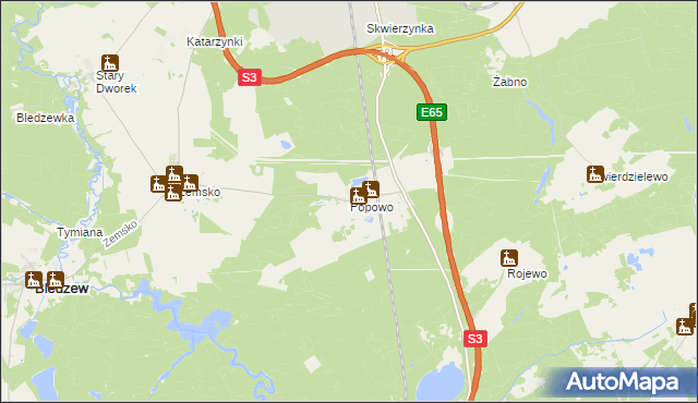 mapa Popowo gmina Bledzew, Popowo gmina Bledzew na mapie Targeo