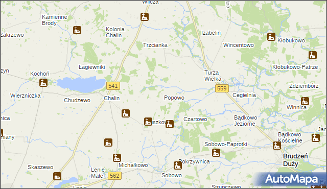 mapa Popowo gmina Tłuchowo, Popowo gmina Tłuchowo na mapie Targeo