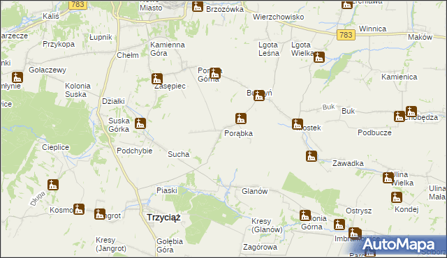 mapa Porąbka gmina Trzyciąż, Porąbka gmina Trzyciąż na mapie Targeo