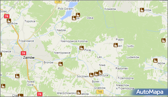 mapa Poraj gmina Końskie, Poraj gmina Końskie na mapie Targeo