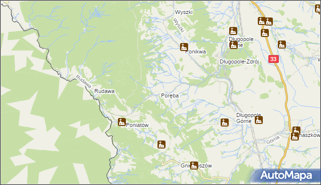 mapa Poręba gmina Bystrzyca Kłodzka, Poręba gmina Bystrzyca Kłodzka na mapie Targeo