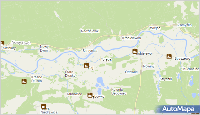 mapa Poręba gmina Przytoczna, Poręba gmina Przytoczna na mapie Targeo