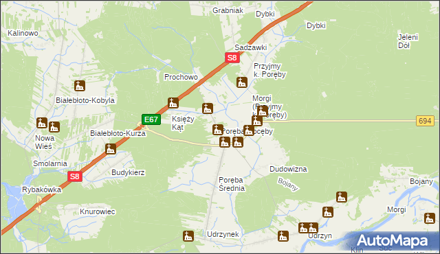 mapa Poręba-Kocęby, Poręba-Kocęby na mapie Targeo