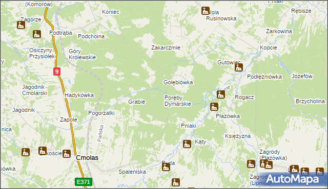 mapa Poręby Dymarskie, Poręby Dymarskie na mapie Targeo