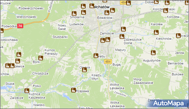 mapa Poręby gmina Bełchatów, Poręby gmina Bełchatów na mapie Targeo