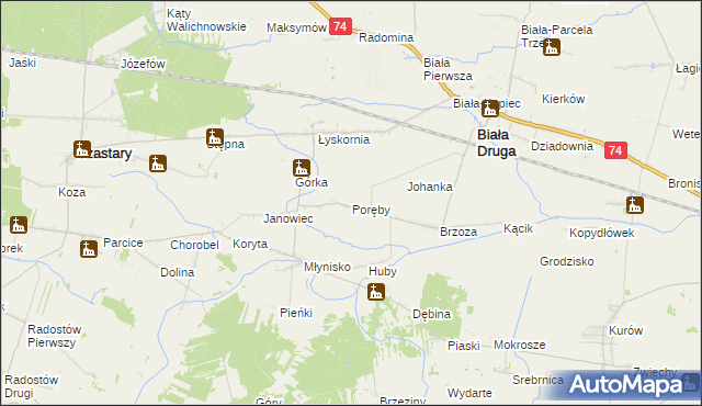 mapa Poręby gmina Biała, Poręby gmina Biała na mapie Targeo