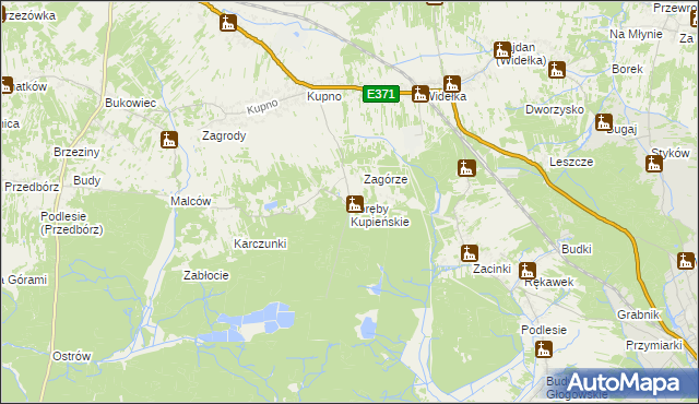 mapa Poręby Kupieńskie, Poręby Kupieńskie na mapie Targeo