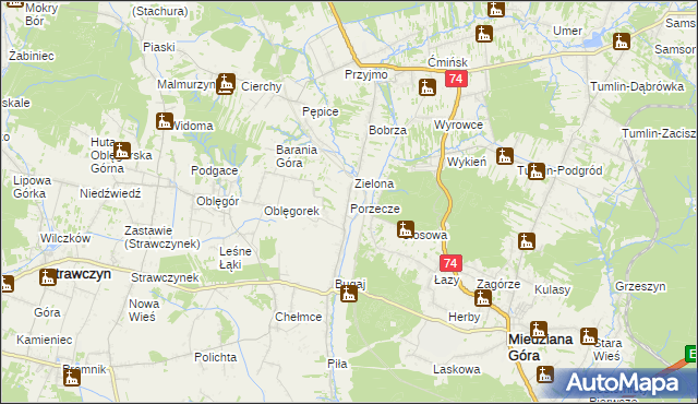 mapa Porzecze gmina Miedziana Góra, Porzecze gmina Miedziana Góra na mapie Targeo