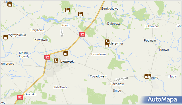 mapa Posadowo gmina Lwówek, Posadowo gmina Lwówek na mapie Targeo