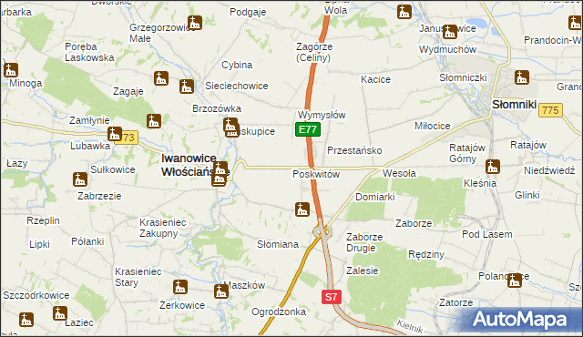 mapa Poskwitów, Poskwitów na mapie Targeo