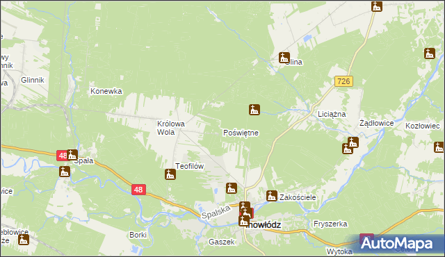 mapa Poświętne gmina Inowłódz, Poświętne gmina Inowłódz na mapie Targeo