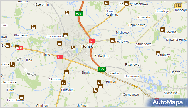 mapa Poświętne gmina Płońsk, Poświętne gmina Płońsk na mapie Targeo