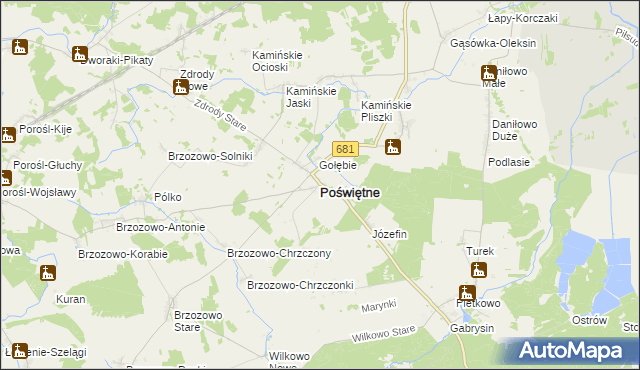 mapa Poświętne powiat białostocki, Poświętne powiat białostocki na mapie Targeo