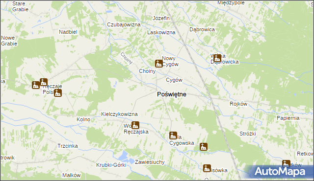 mapa Poświętne powiat wołomiński, Poświętne powiat wołomiński na mapie Targeo