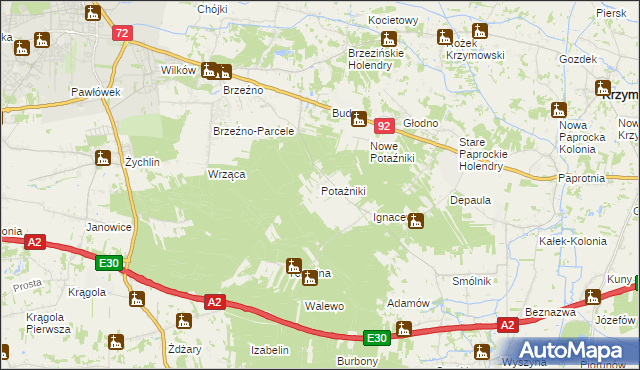 mapa Potażniki, Potażniki na mapie Targeo