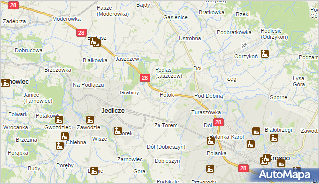 mapa Potok gmina Jedlicze, Potok gmina Jedlicze na mapie Targeo