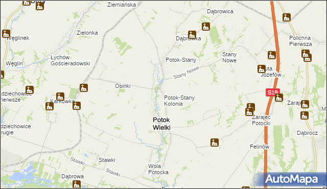 mapa Potok-Stany Kolonia, Potok-Stany Kolonia na mapie Targeo