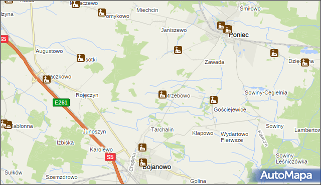 mapa Potrzebowo gmina Bojanowo, Potrzebowo gmina Bojanowo na mapie Targeo
