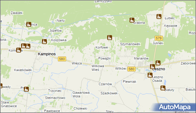 mapa Powązki gmina Leszno, Powązki gmina Leszno na mapie Targeo