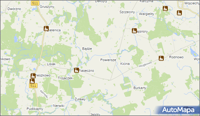 mapa Powiersze, Powiersze na mapie Targeo