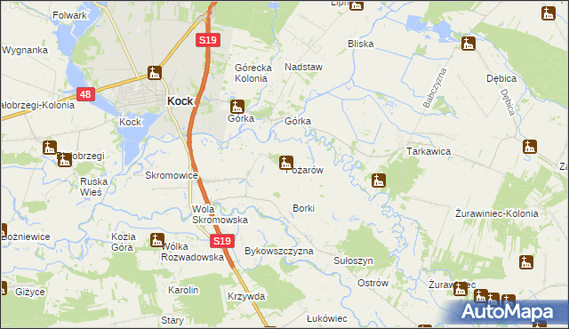 mapa Pożarów gmina Firlej, Pożarów gmina Firlej na mapie Targeo