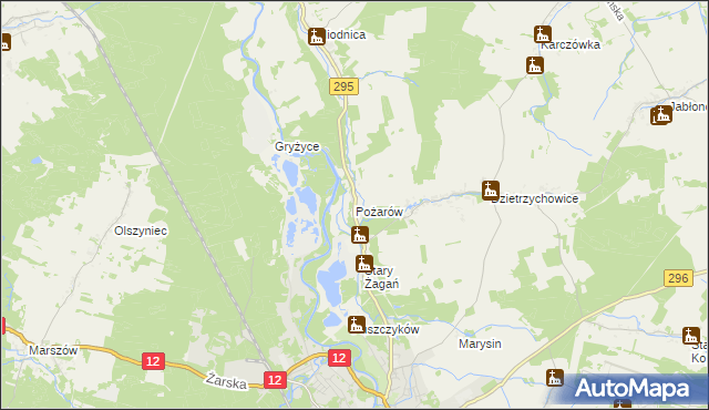 mapa Pożarów gmina Żagań, Pożarów gmina Żagań na mapie Targeo