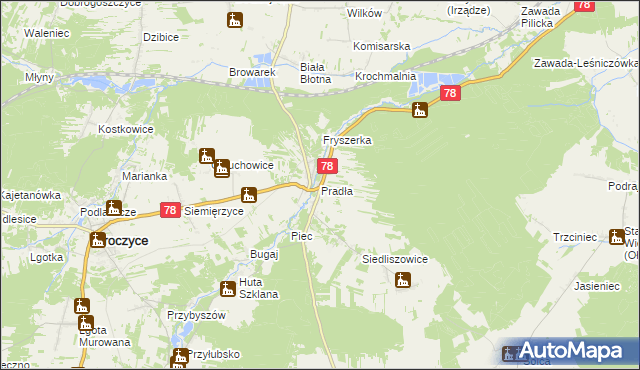 mapa Pradła, Pradła na mapie Targeo