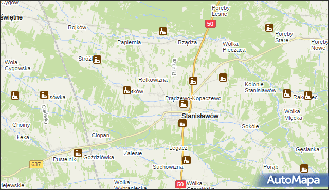 mapa Prądzewo-Kopaczewo, Prądzewo-Kopaczewo na mapie Targeo