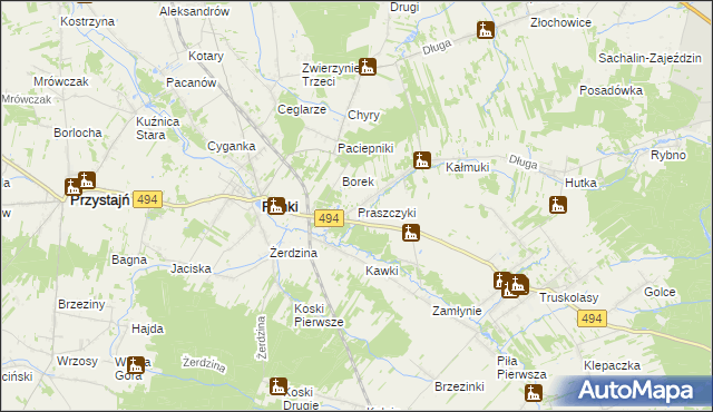 mapa Praszczyki, Praszczyki na mapie Targeo