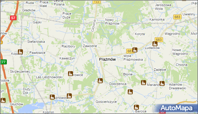 mapa Prażmów powiat piaseczyński, Prażmów powiat piaseczyński na mapie Targeo