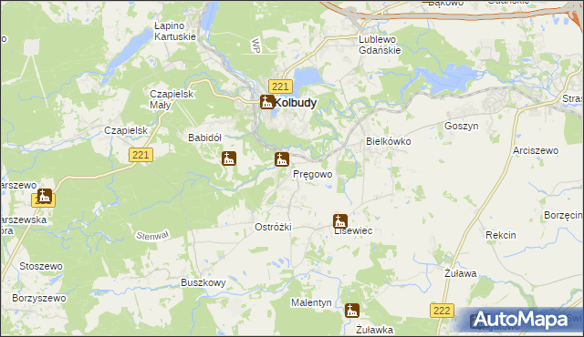 mapa Pręgowo gmina Kolbudy, Pręgowo gmina Kolbudy na mapie Targeo